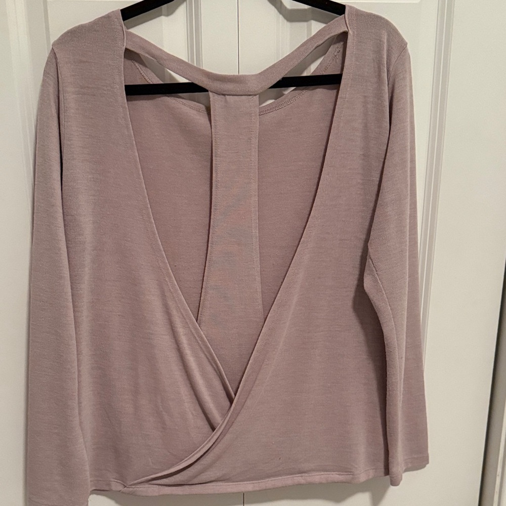 Yelete Women's Long Sleeve Top with open cross back in Mauve